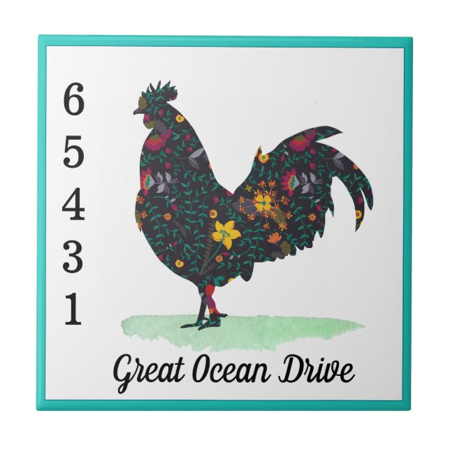 Azulejo Personalizado calle nombre casa número de gallina  (Frente)