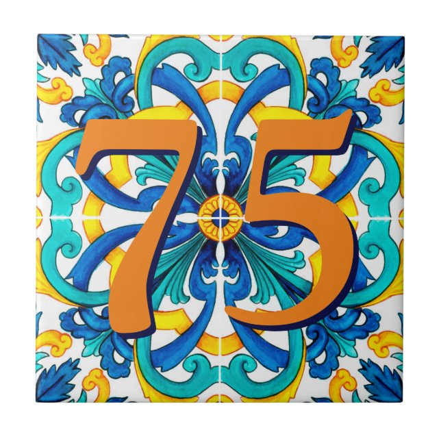 Azulejo Personalizado Casa Número Floral Tile Cerámico Sic (Frente)