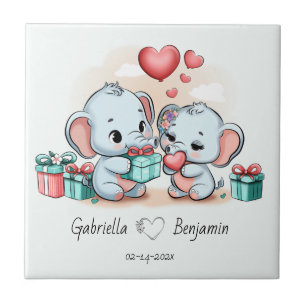 Azulejo Personalizado Cute Elephant Lover Día de San Valen