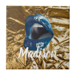 Azulejo Personalizado de Belleza de los Labios Azules de O