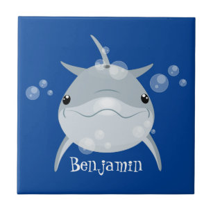 Azulejo Personalizado de delfín kawaii feliz