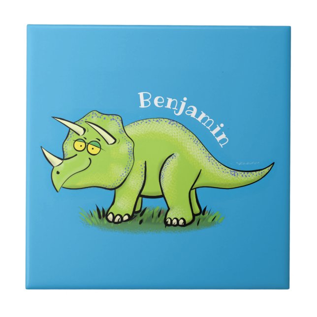 Azulejo Personalizado de dinosaurios de triceratops verde  (Frente)