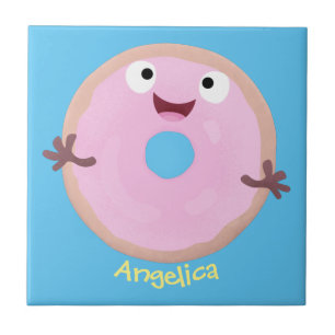 Azulejo Personalizado de donut rosa alegre y brillante