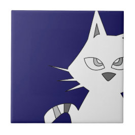 Azulejo Personalizado de gato blanco sobre azul