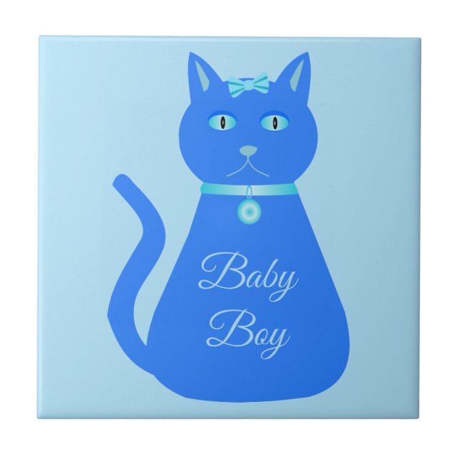 Azulejo Personalizado de gato de niño pequeño azul (Frente)