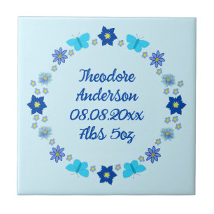 Azulejo Personalizado de mariposas y flores Blue Baby Boy