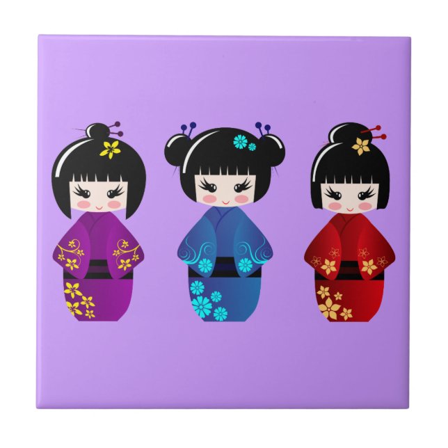 Azulejo Personalizado de muñecas cute kokeshi (Frente)