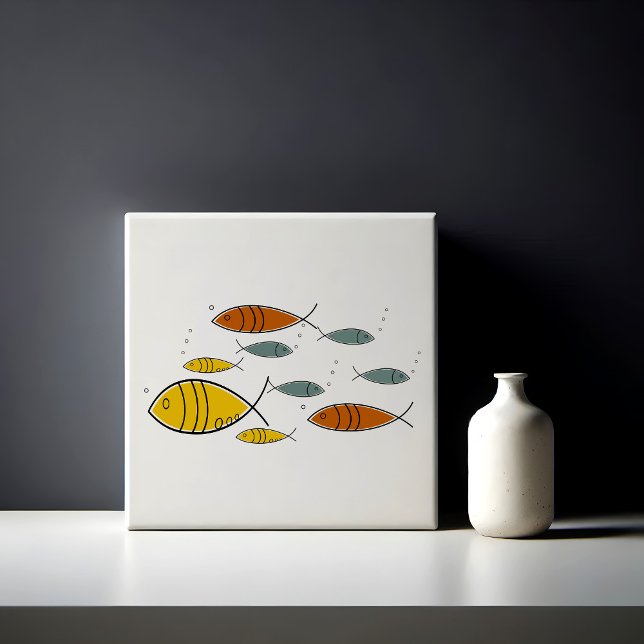 Azulejo Personalizado De Natación De Pescado De Mediados D (Mid Century Modern Fish Swimming Pattern Retro Vintage Eames Atomic Era MCM)