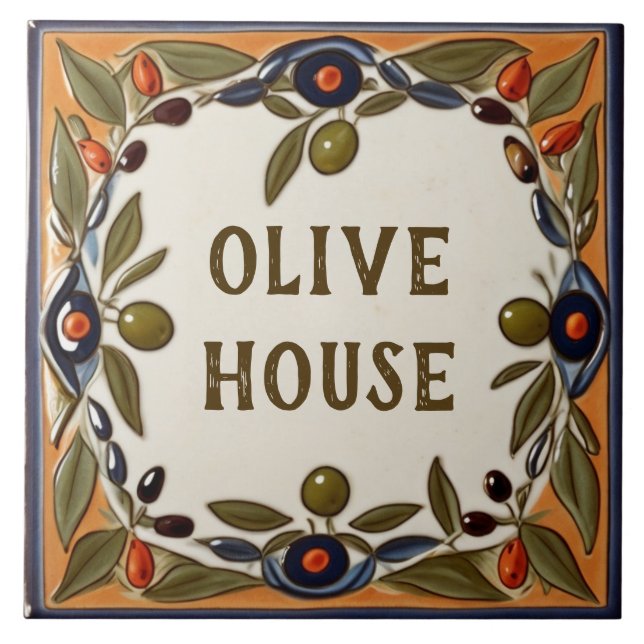 Azulejo Personalizado de Olive de época Nombre Plate Rótul (Frente)