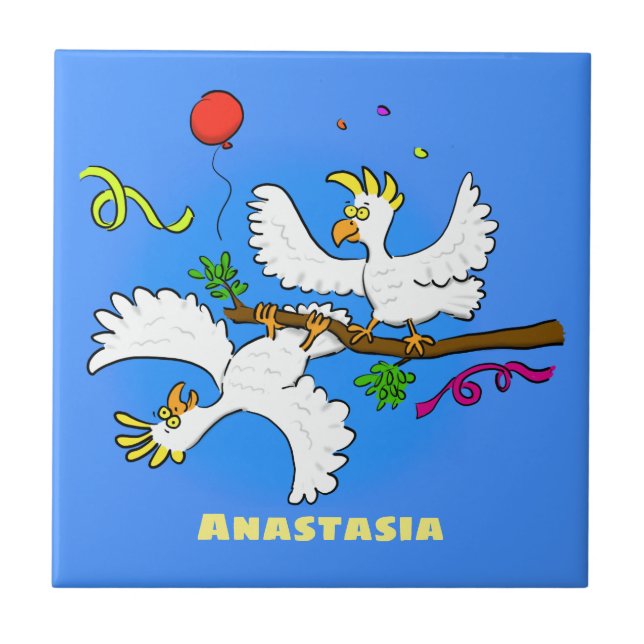 Azulejo Personalizado de pájaros de cacatúa graciosa (Frente)