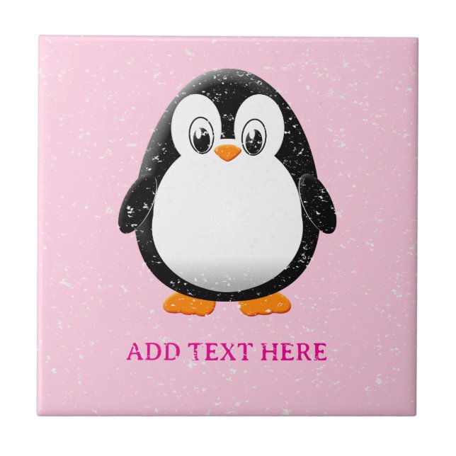 Azulejo Personalizado de pingüino lindo Personalizado rosa (Frente)
