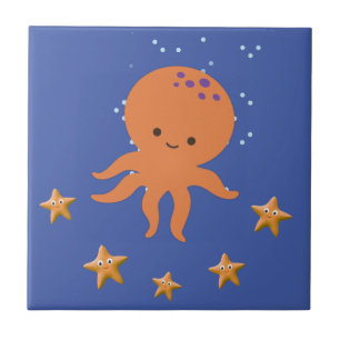 Azulejo Personalizado de Starfish de Octopus Cute