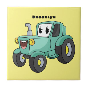 Azulejo Personalizado de tractores verde feliz