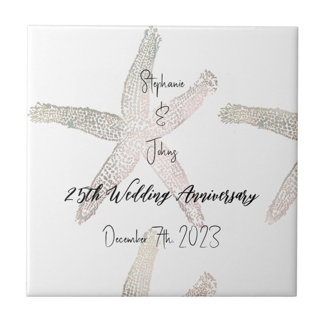 Azulejo Personalizado del 25º Aniversario de los Monogramo (Frente)