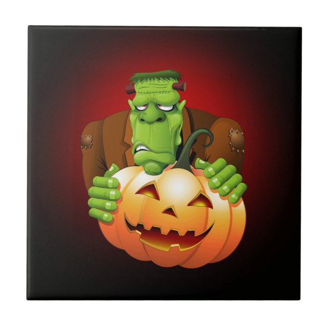 Azulejo Personalizado Frankenstein con Calabaza (Frente)