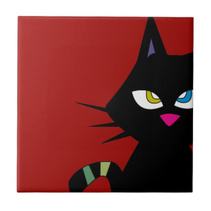 Azulejo Personalizado Gato Negro en Rojo