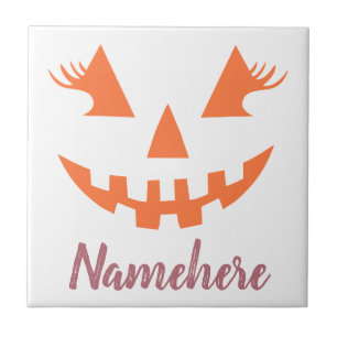 Azulejo Personalizado Girly Jack O Lantern Pumpkin Hallowe