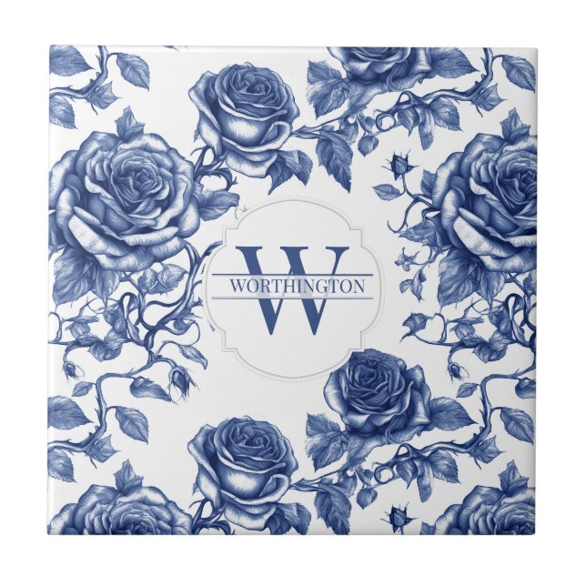 Azulejo Personalizado Heirloom Rosa Colección Rosa azul (Frente)