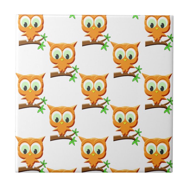 Azulejo Personalizado Lechuza Pequeña En El Patrón De Rama (Frente)