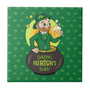 Azulejo Personalizado leprechaun en una olla de oro sosten