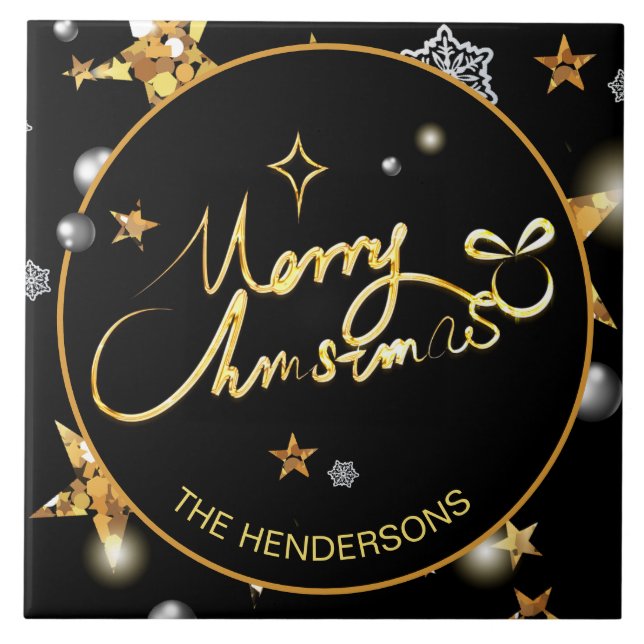 Azulejo Personalizado Luxury Gold Black Metallics Stars Xm (Frente)