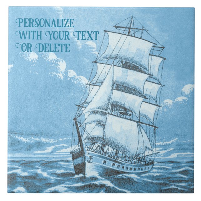 Azulejo Personalizado Nautical Blue Vintage (Frente)