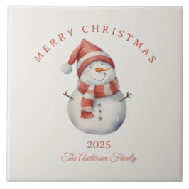 Azulejo Personalizado Navidades de acuarela de Snowman vív