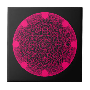 Azulejo Personalizado Neon Pink Mandala en mosaico negro d