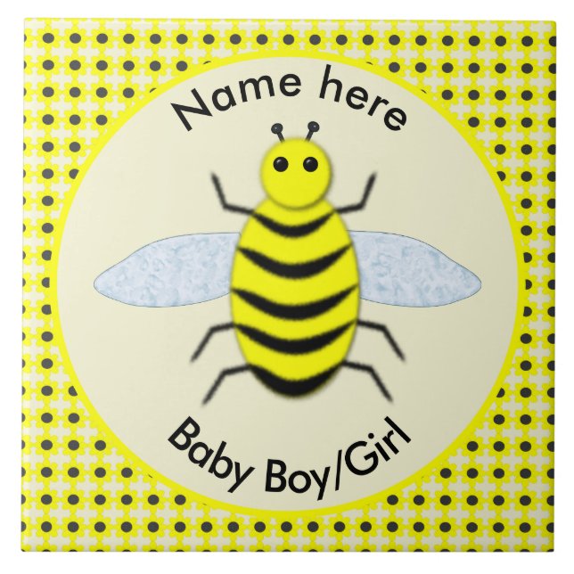 Azulejo Personalizado Neutral de Abeja Amarilla Cute Géner (Frente)