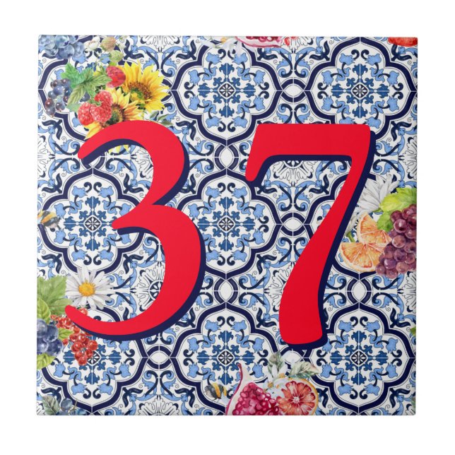 Azulejo Personalizado Número de Casa Fruta Siciliana Flora (Frente)