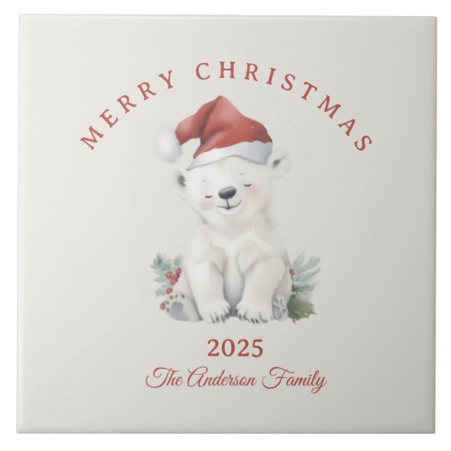 Azulejo Personalizado oso polar Navidades de acuarela víbo (Frente)