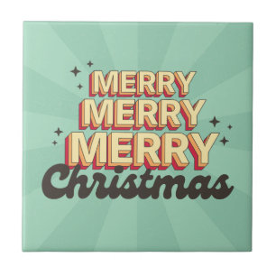 Azulejo Personalizado retro diseño alegre navidad texto