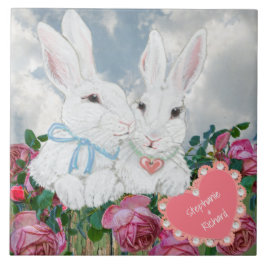 Azulejo Personalizado Rosa de Valentine Bunny Rabbits Roma