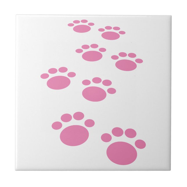 Azulejo Personalizado rosa lindo Mascota Sendero Paw Tile  (Frente)