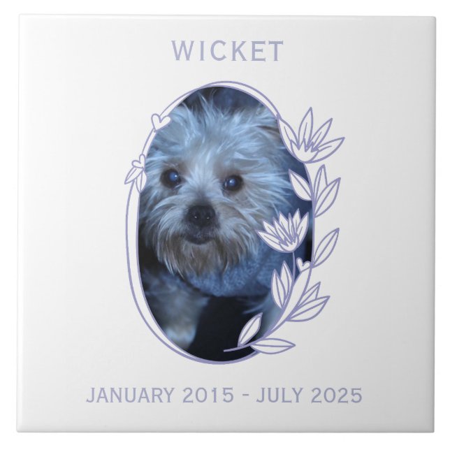Azulejo Personalize It! Pet Memorial Oval Floral Photo (Frente)
