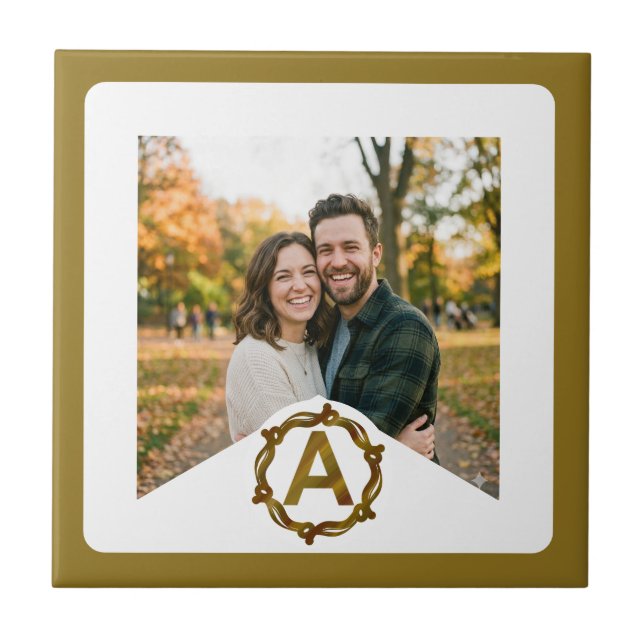 Azulejo Personalized Artisan Monogram A | Wood Frame (Frente)