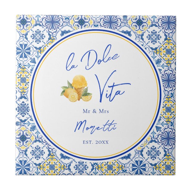 Azulejo Personalized Newlywed Mediterranean Coastal Home  (Frente)