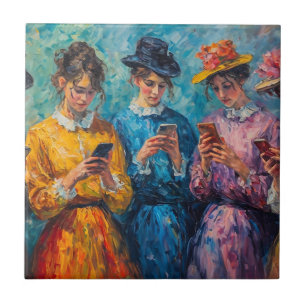 Azulejo Personas del siglo XIX usando smartphones