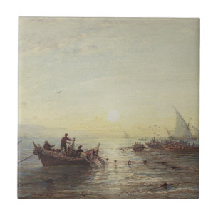 Azulejo Pesca al amanecer frente a la costa cerca de Marse