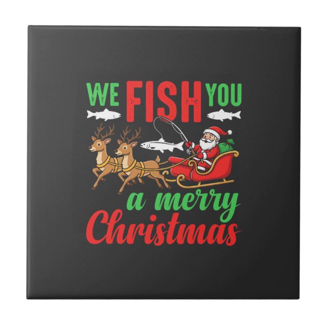 Azulejo Pesca de Navidad Feliz Pescan a Usted (Frente)