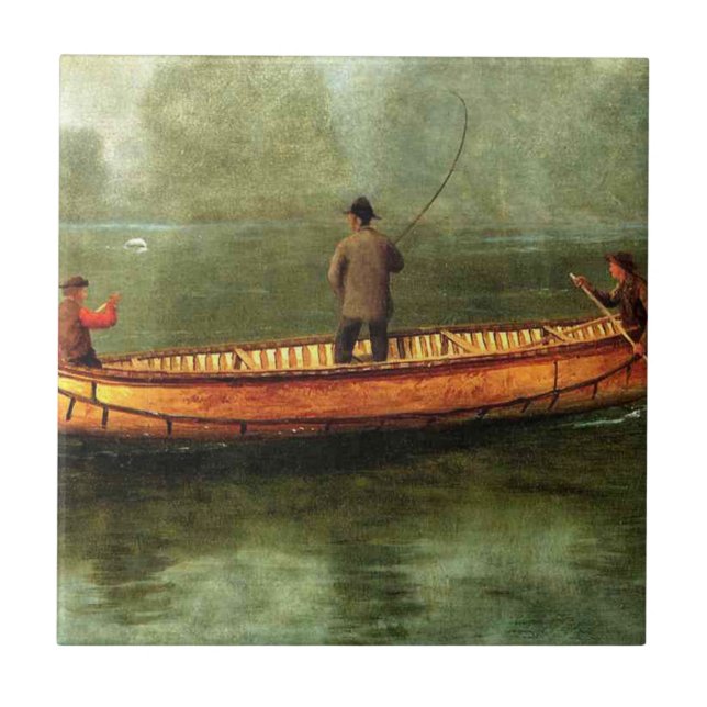 Azulejo Pesca de una canoa (pescadores en barco de madera) (Frente)