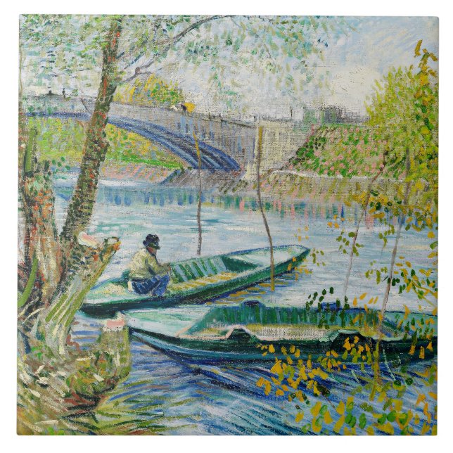 Azulejo Pesca en primavera por Vincent van Gogh (Frente)