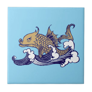 Azulejo Pescado Art Nouveau en ola por Arthur Rackham