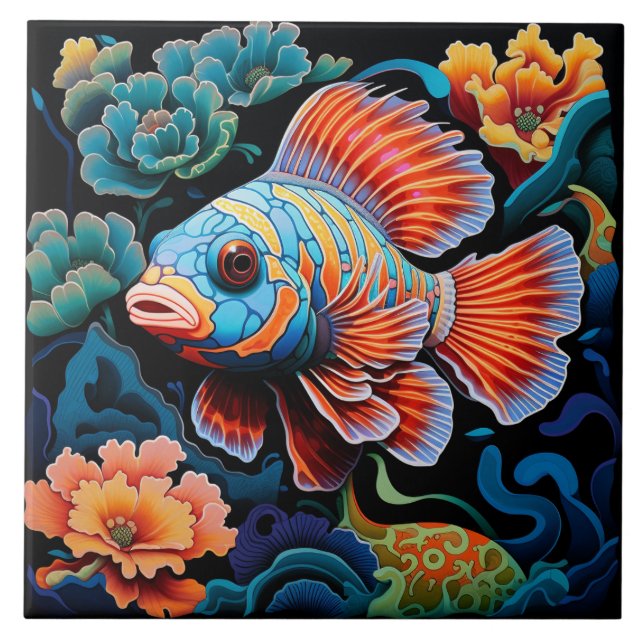 Azulejo Pescado colorido exótico (Frente)