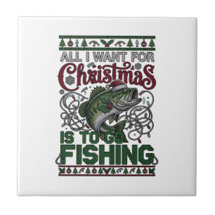 Azulejo Pescado De Navidad Santa Sombrero Luces De Pesca