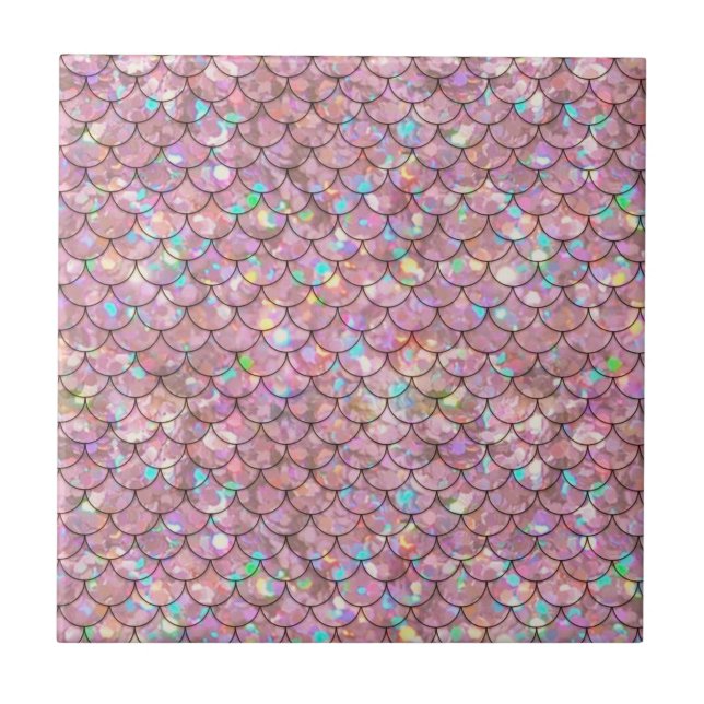 Azulejo Pescado de Sirena Rosa Escala Holográfico Elegante (Frente)