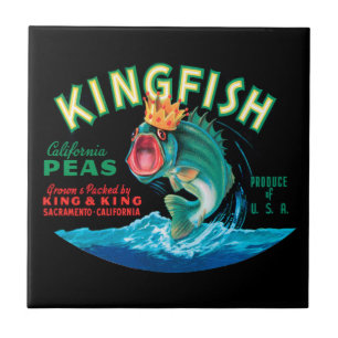 Azulejo Pescado de trasero con corona en fondo negro