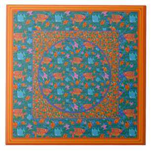 Azulejo Pescado divertido colorido en la tela de cerámica
