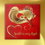 Azulejo Pescado dorado en monograma de Relieve metalizado<br><div class="desc">Fondo de Relieve metalizado rojo con corazón dorado,  texto y pez dorado para que usted pueda personalizar a sus necesidades. ¡Esparcen en cada riña!</div>