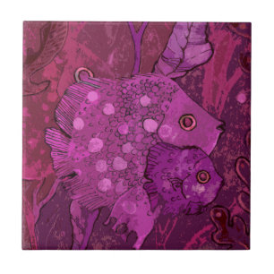 Azulejo Pescado Familia submarino Océano Náutico Pink